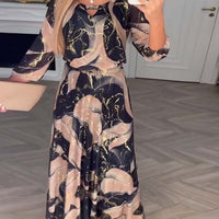 Dafne | stilvolles Kleid mit bedrucktem Taillendesign und dreiviertel Ärmeln