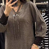 Mianna | Stylisches langärmeliges Kleid mit Kordelzug am Dekolleté