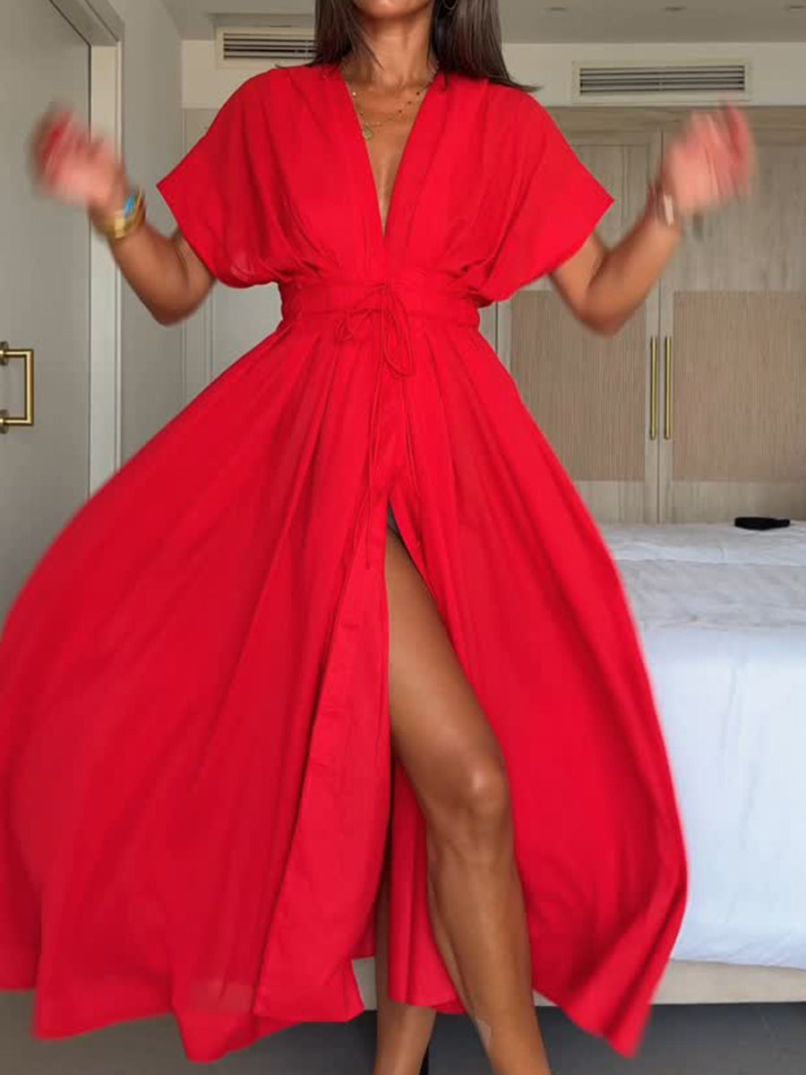 Della | schickes Damenkleid in Midi-Länge mit V-Ausschnitt.