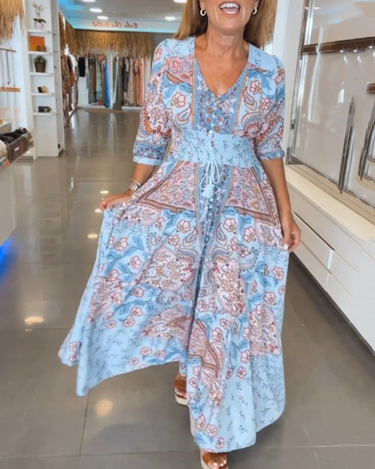 Miriam | Stylisches Urlaubskleid mit V-Ausschnitt und 3/4-Ärmeln