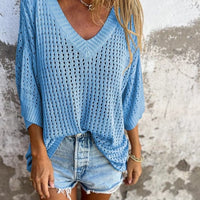 Patrice | Lässiges Strickoberteil mit V-Ausschnitt und hohlem Muster