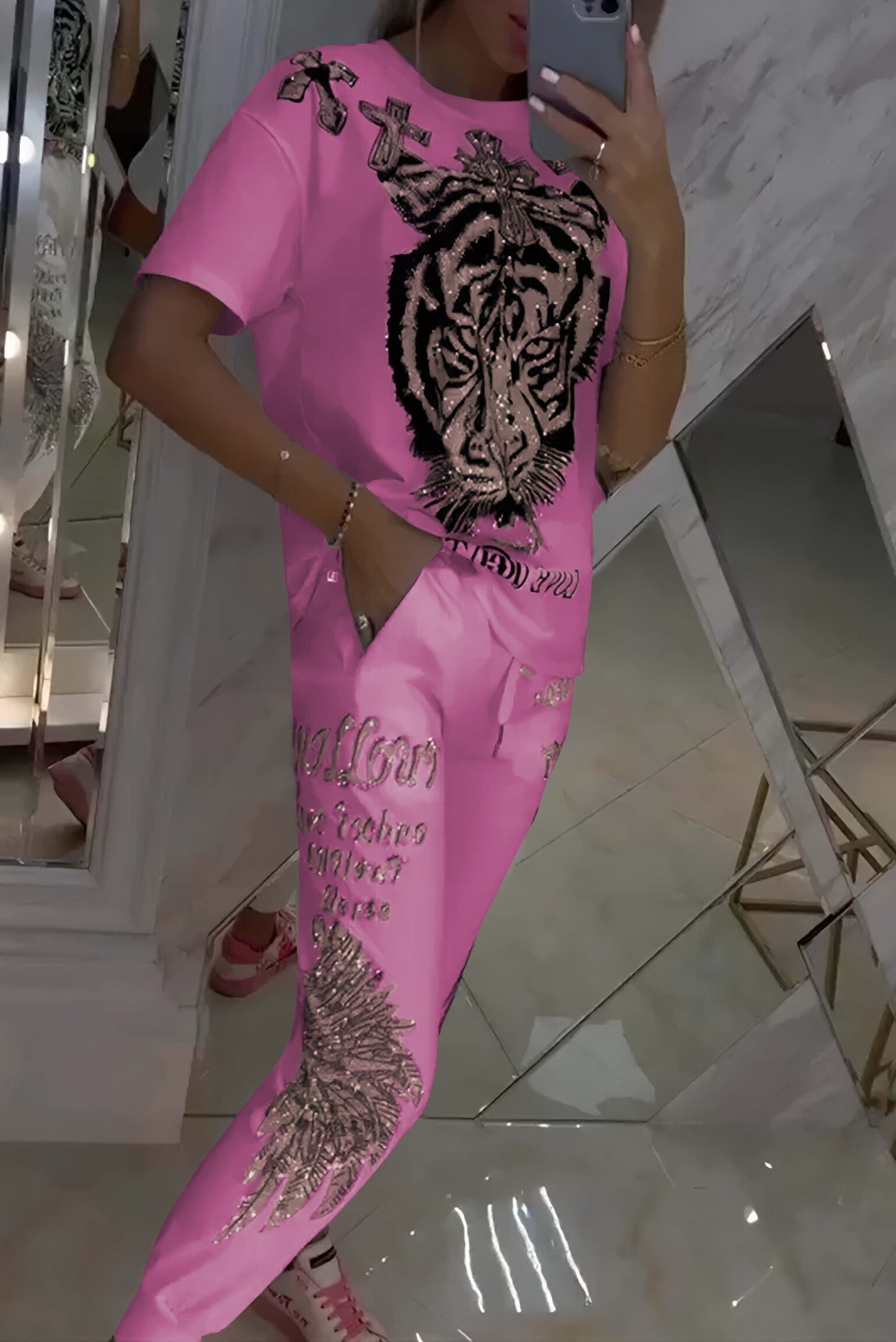 Ozria | Glamouröses Tiger-Trainingsanzug-Set