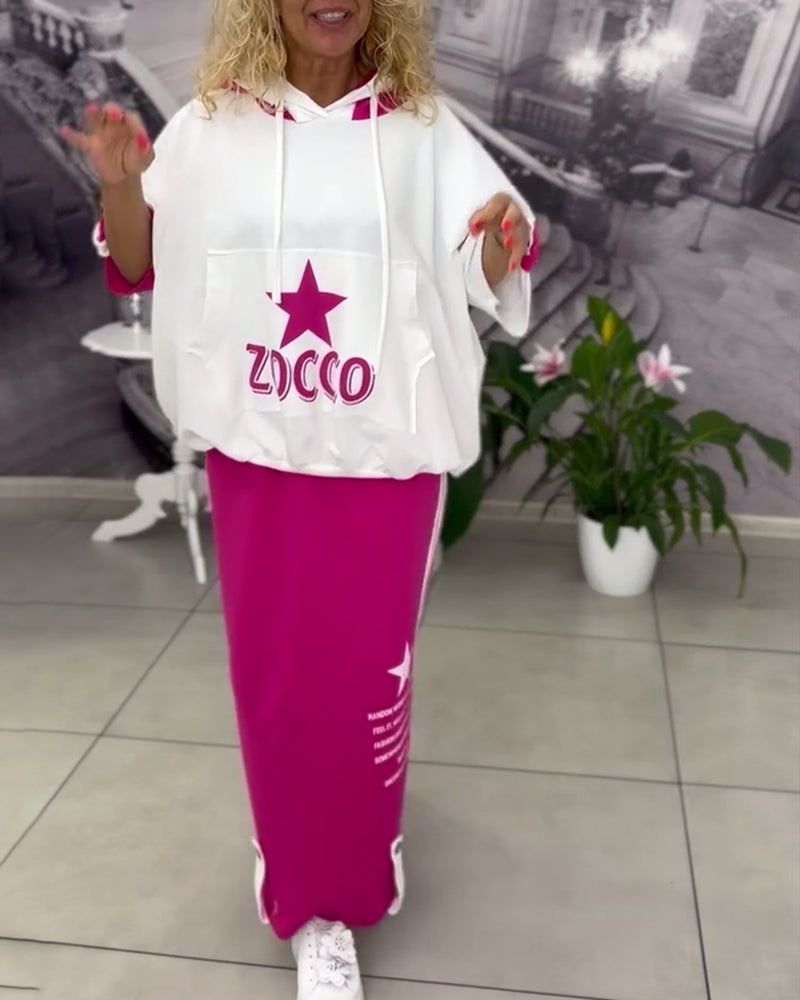 Hasela | Set mit Kapuze Kordelzug bedruckter Rock