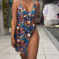 Kimberly | Einteiler Badeanzug mit buntem Druck und Schlitzriemen