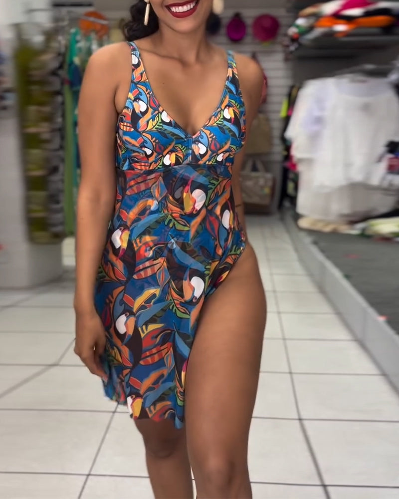 Kimberly | Einteiler Badeanzug mit buntem Druck und Schlitzriemen
