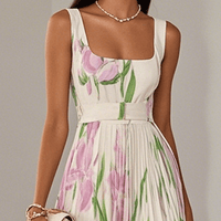 Wilma | Plissiertes Maxikleid mit Blumenmuster