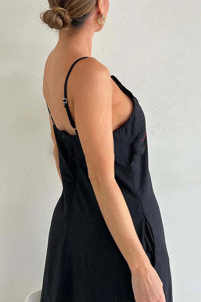 Qincy | Spaghetti-Träger Kleid mit 3D-Blume