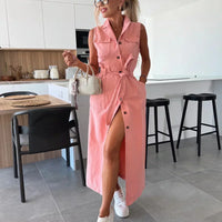 Isbel | Ärmelloses Kleid mit Bindegürtel aus Denim