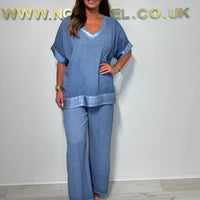 Lenie | Baumwoll-Leinen Anzug mit V-Ausschnitt