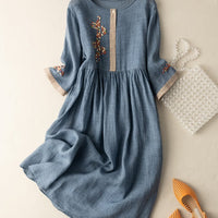 Ambere | Besticktes ethnisches Kleid aus Baumwolle und Leinen