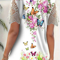 Juliana | elegantes Top mit Spitzenbesatz und floralem Schmetterlingsdesign