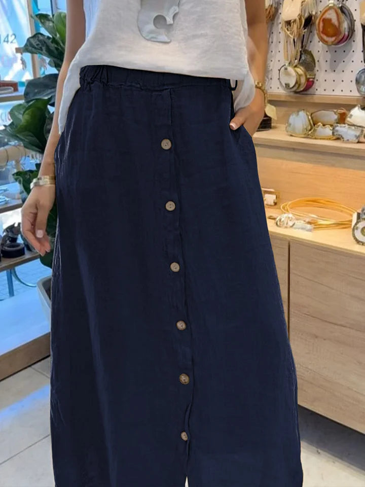 Estera | Midirock aus Leinen mit Knopfleiste und Taschen