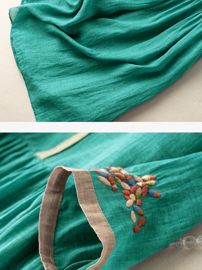 Ambere | Besticktes ethnisches Kleid aus Baumwolle und Leinen