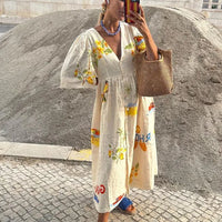 Lydia | Trendiges Leinen-Midikleid mit floralem Druck