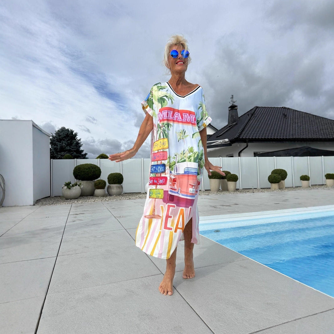 Kayla | klassisches Festtagskleid für Damen mit V-Ausschnitt und kurzen Ärmeln