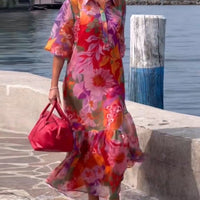 Helena | Bunt bedrucktes Kleid mit lockeren Laternenärmeln