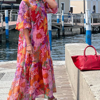 Helena | Bunt bedrucktes Kleid mit lockeren Laternenärmeln