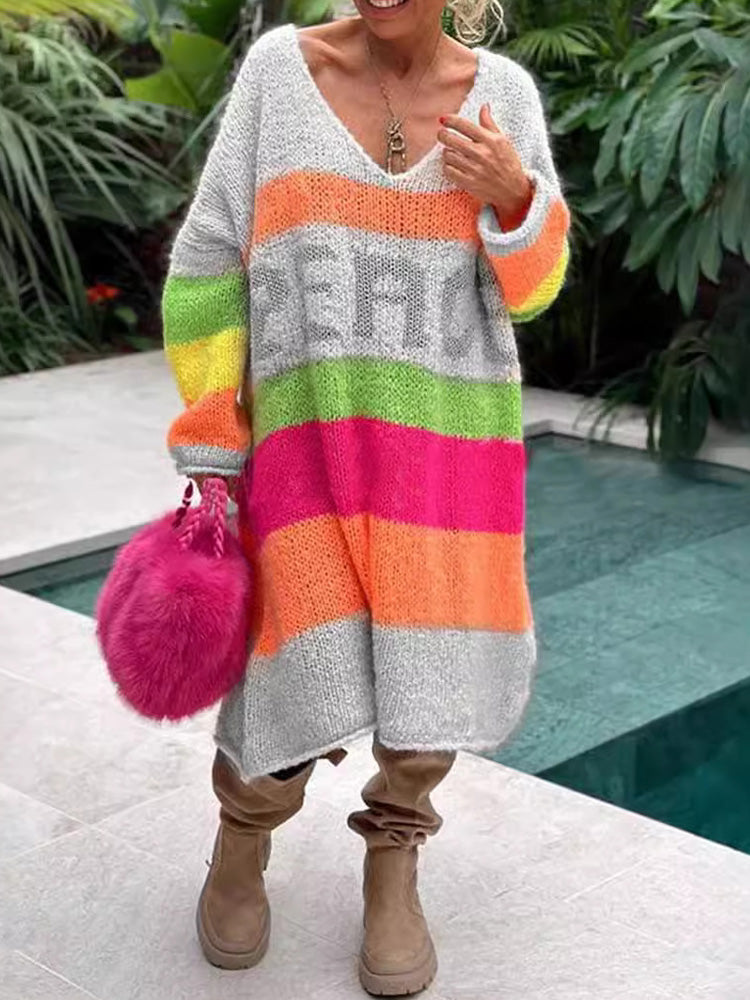 Elva | Langärmeliges Pulloverkleid mit V-Ausschnitt