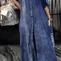 Rosia | Lässiges Maxi-Hemdkleid aus Denim mit Textdetails