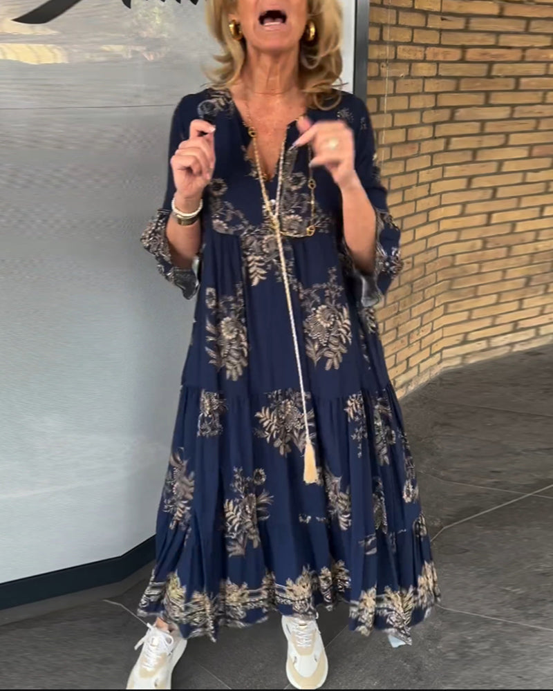 Lilac | 3/4 Ärmiges Maxikleid mit Blumenmuster im Vintage-Look