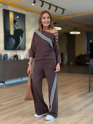 Celena | Gestreiftes Set mit Cut-Out-Schulter