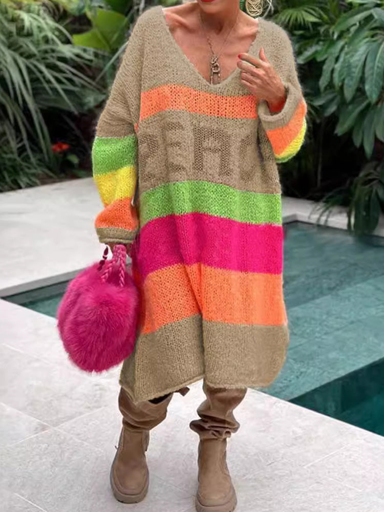 Elva | Langärmeliges Pulloverkleid mit V-Ausschnitt