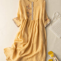 Ambere | Besticktes ethnisches Kleid aus Baumwolle und Leinen