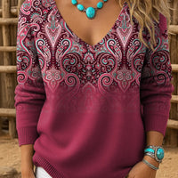 Imtura | Retro Western Strickpullover mit V-Ausschnitt