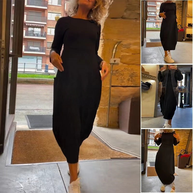 Sylvia | Langes Unifarbenes Strickkleid