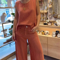 Giselle | Ärmelloses Hosenset aus Baumwolle und Leinen