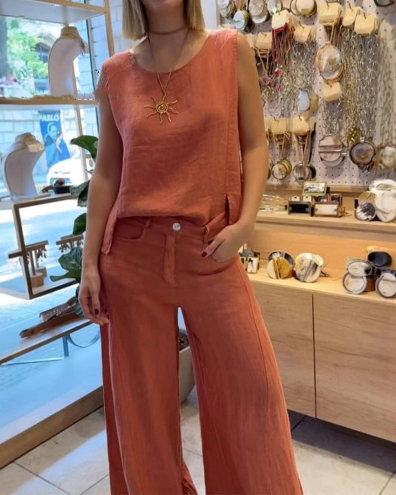 Giselle | Ärmelloses Hosenset aus Baumwolle und Leinen