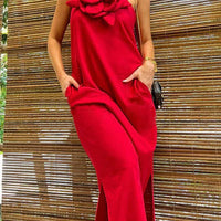 Qincy | Spaghetti-Träger Kleid mit 3D-Blume