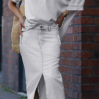 Daph | Denim Schulterfreies Top & Maxirock Set