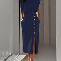 Nice | Einfarbiges Midikleid mit Knopfleiste