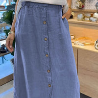 Estera | Midirock aus Leinen mit Knopfleiste und Taschen