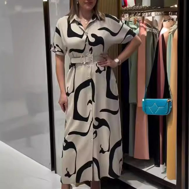 Kathry | Elegantes Midi-Hemdkleid mit abstraktem Tintendruck