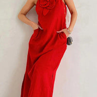 Qincy | Spaghetti-Träger Kleid mit 3D-Blume