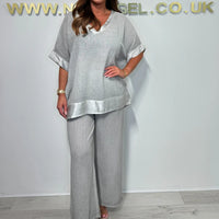 Lenie | Baumwoll-Leinen Anzug mit V-Ausschnitt