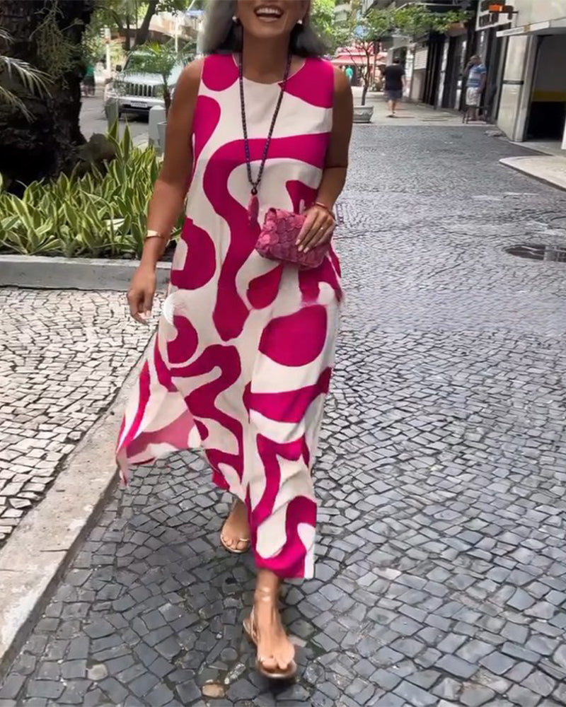 Bertha | Stylisches ärmelloses Kleid mit geometrischem Druck