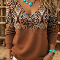 Imtura | Retro Western Strickpullover mit V-Ausschnitt