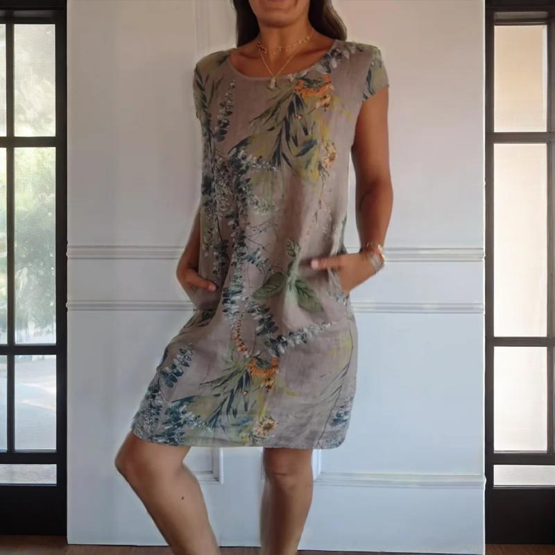 Teres | Rundhalskleid mit botanischem Print