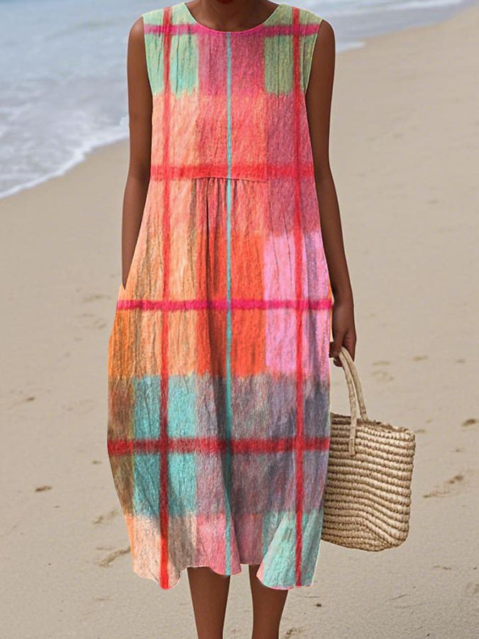 Gela | Ärmelloses Kleid mit Karomuster