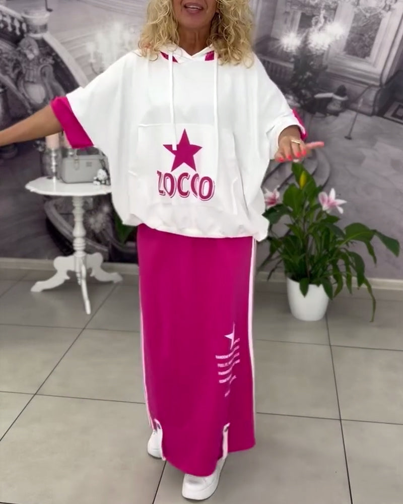 Hasela | Set mit Kapuze Kordelzug bedruckter Rock