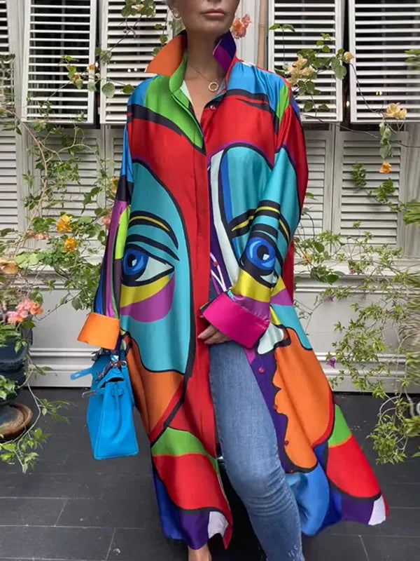 Amaira | Künstlerisches Shirtkleid in Maxilänge