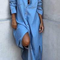 Ada | Stylisches Denim-Kleid mit Klappen und langen Ärmeln