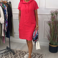 Nyla | Bequemes kurzärmeliges Freizeitkleid mit Kapuze