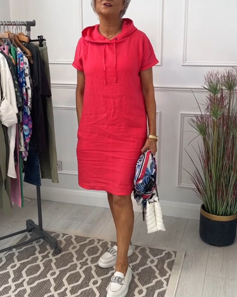 Nyla | Bequemes kurzärmeliges Freizeitkleid mit Kapuze