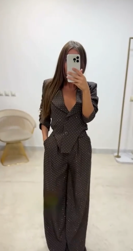 Isabella | Modisches Damen-Set mit Strass-Details und Hose