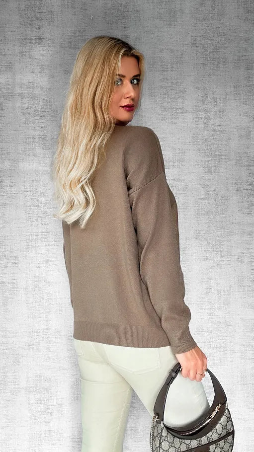 Aurelie | V-Ausschnitt-Pullover mit Goldakzent