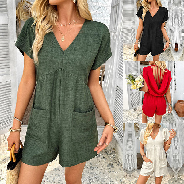 Loyce | Strukturierter Strampler mit V-Ausschnitt und Beuteltaschen